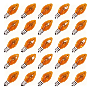 Oviejo 25 Pack Flickering Flame Light Bulbs, C7 Orange Light Bulbs 1 watt, Flame Christmas Light Bulb for Indoor Outdoor Christmas String Light Party Decor