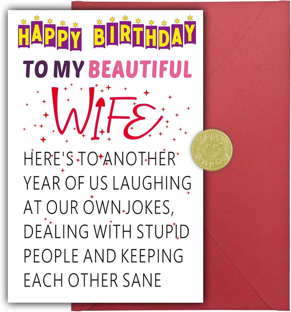 2 x Funny Birthday Card for Wife - Romantic Happy Birthday Card Gift for Women from Husband, Thoughtful Gift Decoration Ideas for Her (02)