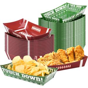 50 PCS Football Party Supplies Decorations, LongYeah Disposable Paper Food Trays Football Plates Bowls Nacho Serving Boats for Football Birthday Party Favors Game Day Table Decor