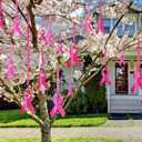 Unittype 18 Pack Pink Ribbon Breast Cancer Awareness Decorations with 2 Rolls 24 yd Ribbon Large Breast Cancer Hanging Ornaments Signs for Women Girls Yard Outdoor Charity Public Party Supplies