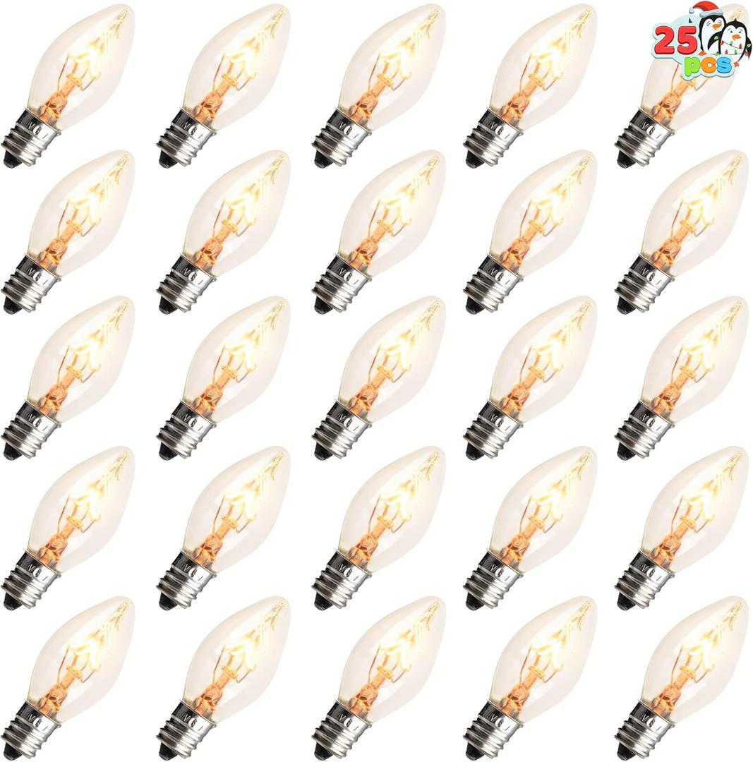 Joiedomi 25 Pack C7 Bulb, Replacement Light Bulbs for Christmas Outdoor, Indoor, Lawn, Tree, Panel Decor, E12 Candelabra Base, Longer Life 120 Volt, 6W (Warm White)