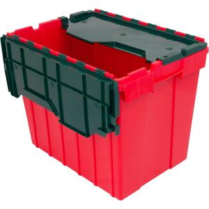 Akro-Mils KeepBox 18 Gallon Storage Container, Nesting and Stackable Plastic Storage Box with Lid Attached, Organizer Tote for Garages, Closets, and Moving, 21" x 15" x 17", Red/Green