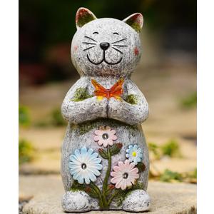 Solar Garden Statue Cat Figurine  Outdoor Decoration with Butterfly for Garden Yard Lawn Home Decor Outside : Unique Gifts for Mom Grandma (Retro)