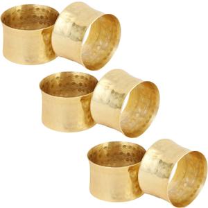 Handmade Round Hammered Golden Napkin Rings Holder for Dinning Table Parties Everyday, Set of 6