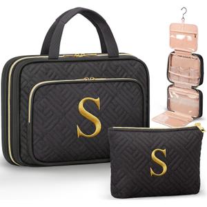 Personalized Gifts for Women, Initial Toiletry Bag Hanging Travel Organizer & Makeup Cosmetic Bag with Embroidery Letter Teacher Appreciation Gift Birthday Valentines Gifts for Mom Wife Friend Sister