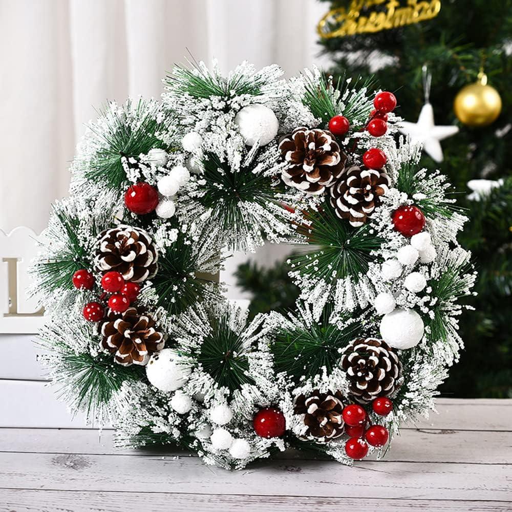 Christmas Wreath for Front Door Snowflake Snow Ball Pinecone Ornaments Wreath for Winter Holiday Christmas Party Decorations