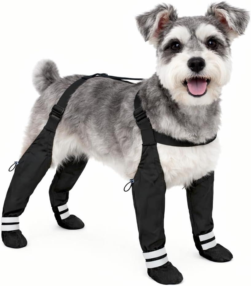 Suspender Boots for Small Dogs, Ultra-Lightweight Waterproof Anti-Slip Puppy Shoes, Adjustable Paw Protector with Reflective Strips for Winter Snow Rain Hiking (S)