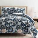 Lush Decor Sydney Reversible Cotton Quilt Set, 3 Piece Set, King, Navy & Multi - Cotton Bedding Set - Navy Floral Quilt - Cottage Decor - Bedding King Size