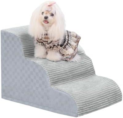 Dog Stairs Ramp for Couch 15.7" H, 3-Step Pet Stairs for Small Dogs with High Density Foam, Dog Slope Stairs with Durable Non-Slip Bottom for Puppy Grey