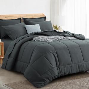 RUIKASI King Size Comforter Set - 7 Pieces Bed in a Bag Dark Grey All Season King Bedding Set with Comforter, Pillow Shams, Flat Sheet, Fitted Sheet and Pillowcases