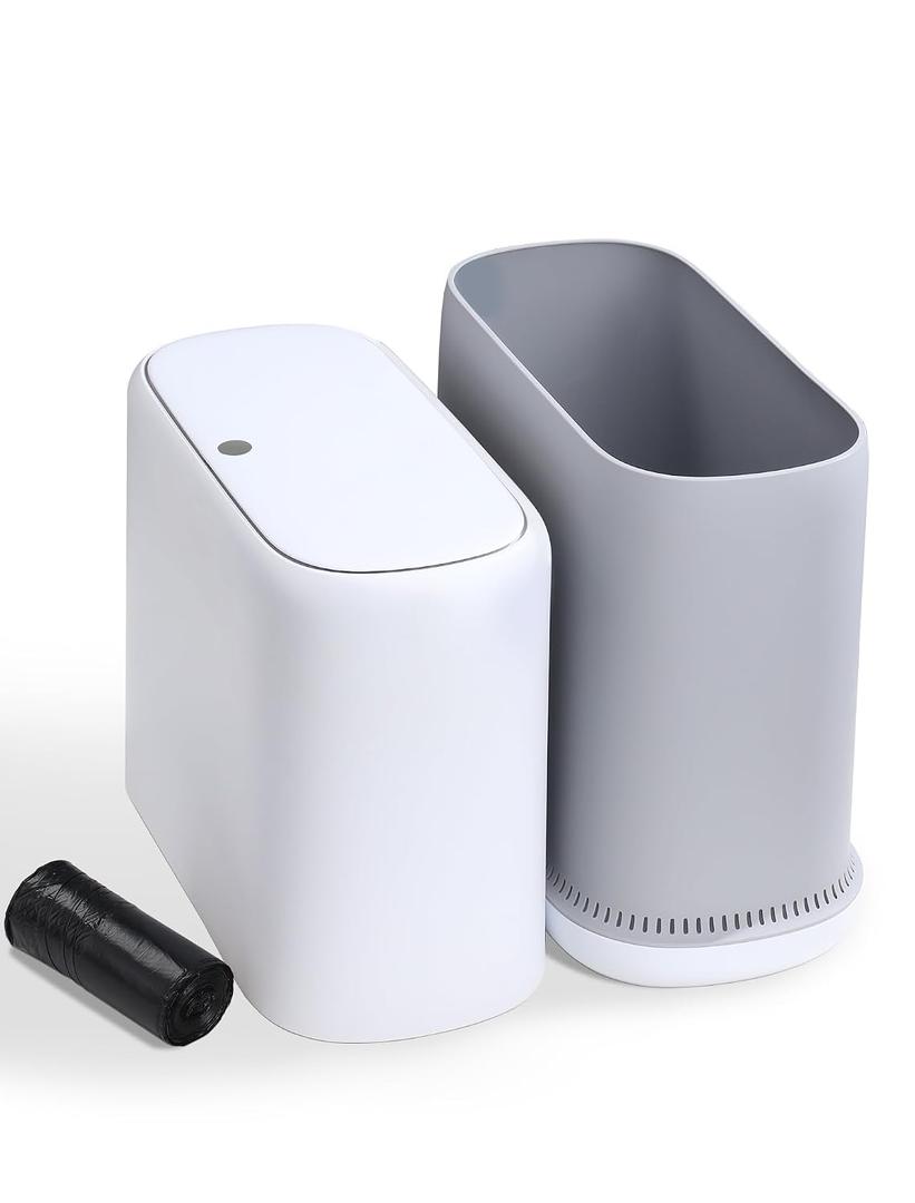 Bathroom Trash Can with Lid, Slim 3.3 Gallon Vacuum adsorption Garbage Bin, Narrow Press Top Waste Basket for Odor Control & Dog Proof for Bathroom Bedroom Office Home