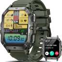 Military Smart Watches for Men (Answer/Make Calls), Waterproof Rugged Fitness Tracker with Blood Pressure/Heart Rate/SpO2/Sleep, Bluetooth Tactical Smart Watch for Android and iPhone, Military Green