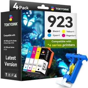 TOKYOINK 923 Ink Cartridges Combo Pack Replacement for HP 923e 923 923XL Ink Cartridges Work for OfficeJet 8120 8122e 8123 OfficeJet Pro 8130 8135e 8138e 8139e Printer Without Chip (4 Pack)