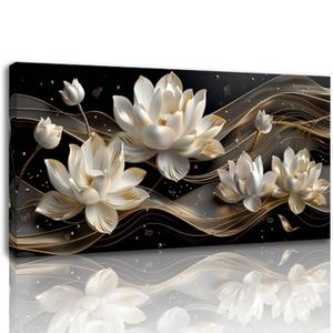 Bamdeya Abstract Wall Art Living Room Large Canvas Pictures White Flower Wall Art Petals Poster Browm Artwork for Walls Bedroom Wall Decor Modern Framed Bathroom Office Home Decorations