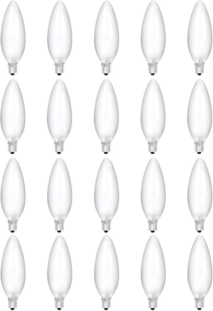 20 Pack Candelabra Light Bulbs 40 Watt 120V B10 Candle Bulbs Replacement E12 Standard Base Clear Dimmable Decorative Light Bulbs for Chandeliers Ceiling Fan Fireplace