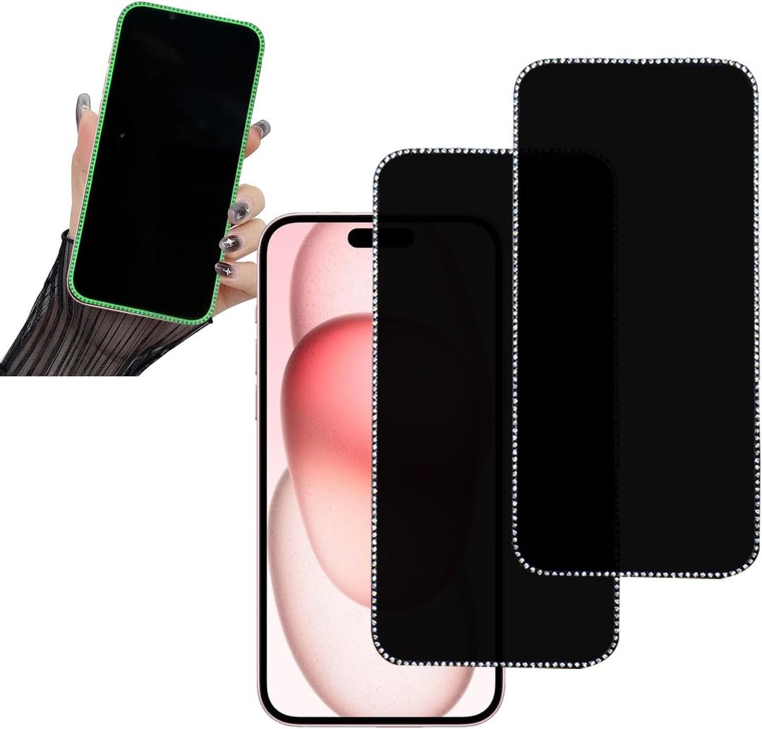 2PCS Glitter Privacy Screen Protector Suit for for iPhone 17Promax/iPhone 16 ProMax, Anti-spy Diamond Bling Shiny Sparkling Tempered Glass Suit for for iPhone 17Promax/iPhone 16 pro max 6.9 Inch