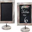 MyGift Set of 2, 12 Inch Chalkboard Sign with Torched Wood Rectangular Frame and Round Base, Rustic Wedding Table Place Card Signage, Small Kitchen Countertop Memo Board