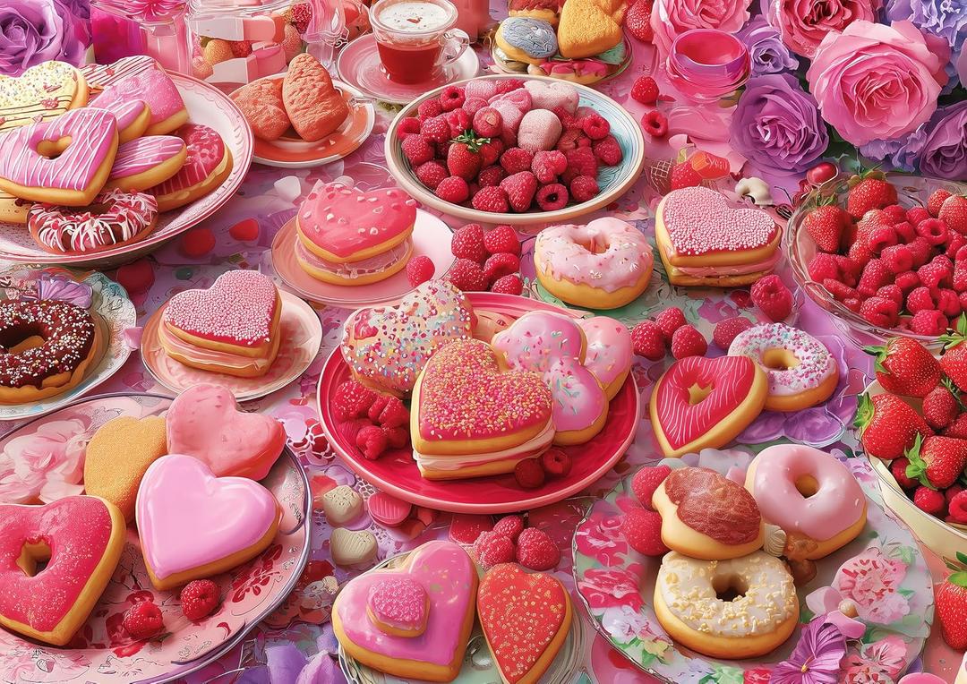 2 x 500 Piece Puzzle for Adults Donuts Dessert Jigsaw Puzzle 500 Pieces for Adults Interlock Perfectly Letter on Back No Dust, Home Decor Birthday Party Gift Toy for Men Women Elders Seniors