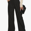FUNYYZO Wide Leg Pants Women's High Elastic Waisted in The Back Business Work Trousers Long Straight Suit Pants, Size Large 