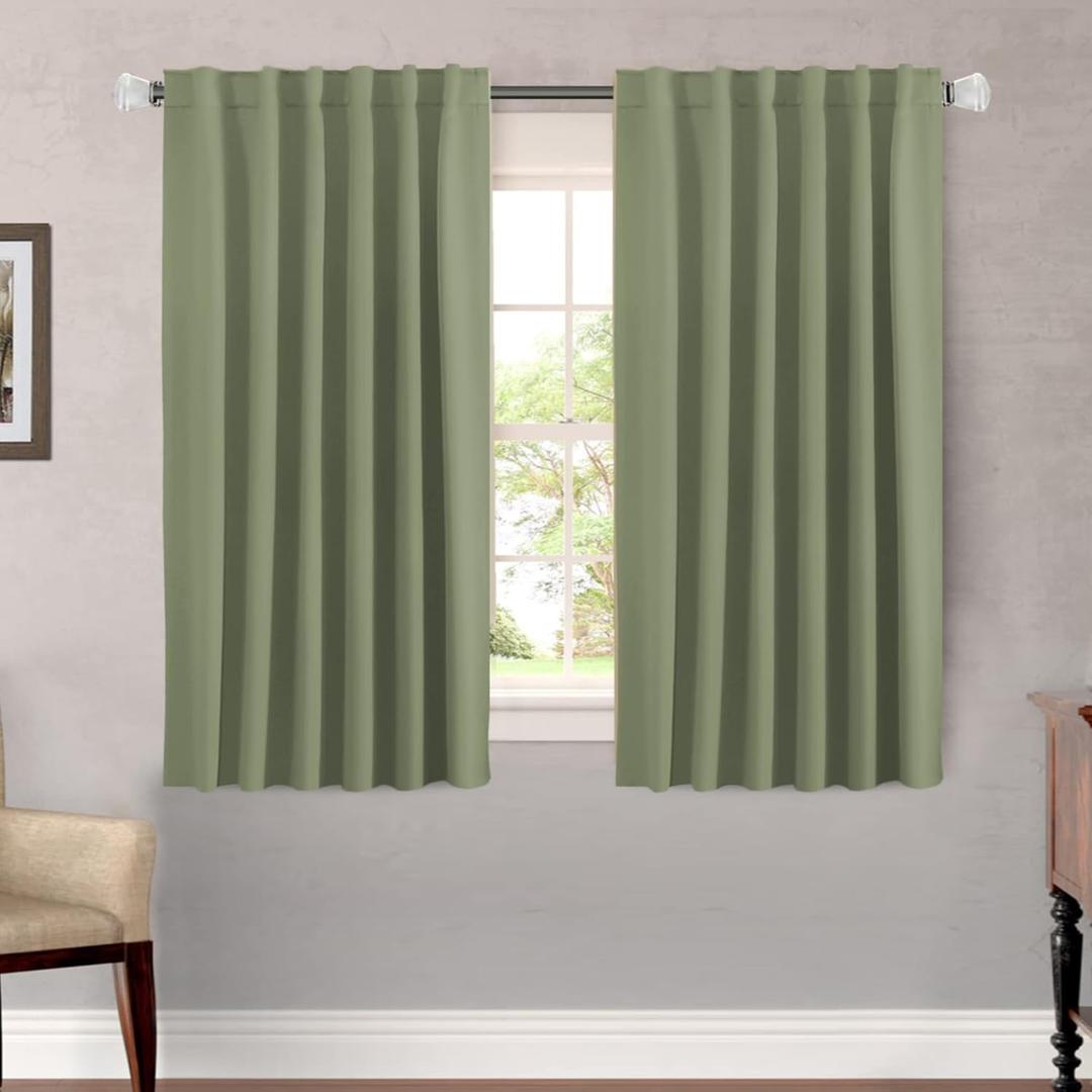H.VERSAILTEX Blackout Curtains for Living Room Thermal Insulated Window Treatment Panels Room Darkening Blackout Drapes Back Tab/Rod Pocket Bedroom Draperies, 52 x 54 Inch, Sage, 2 Panels