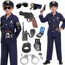Police Officer Costume for Kids, Cop Costume Outfit Set with Accessories, Kids Halloween Costumes for Boys Girls, Police Costume Role Play Kit for Halloween Career Day (Blue, 8-10Y)