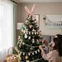 Large Easter Tree Topper Furry Easter Bunny Ears Tree Top with Metal Spiral Base Creative Rabbit Tree Decor Easter Decoration
