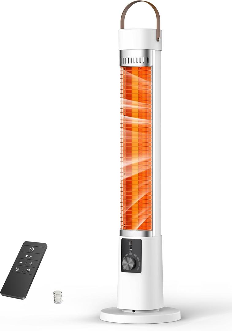 Electric Patio Heater,9H Timer, 60 Oscillation, Portable Space Heater for Outdoor, 11 Heat Level, Tip-Over/Overheating Protection, Safety Lockwhite-5