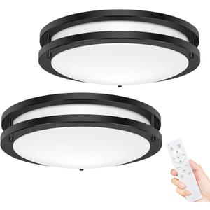 Hepside 2-Pack Flush Mount LED Ceiling Light with Remote, Dimmable& 3000K-6500K Adjustable Ceiling Light Fixture, Timer, Night Light, 13-inch Black Ceiling Lamps for Kitchen, Bathroom, Bedroom, Hallway