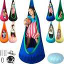 HiChrote Kids Pod Swing Seat, Max 300 Lbs, Child Sensory Swing Chair Indoor & Outdoor Therapy Hammock Chair with Hanger Kit for Calming, Effect for Autism, ADHD or SPD. (Blue)