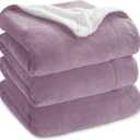 Bedsure Sherpa Fleece Blankets Queen Size for Bed - Thick and Warm, Soft Fuzzy Plush Queen Blanket for Winter, Sea Fog Purple, 90x90 Inches