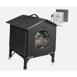 Heated Cat House for Indoor Cats in Winter, Waterproof, Fully Small Black-Heat