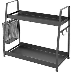 OROPY 2 Tier Spice Rack for Countertop, Metal Standing Kitchen Storage Organizer Shelf, Counter Shelf for Cabinet,Pantry,Bathroom,Bedroom, with Hanging Basket