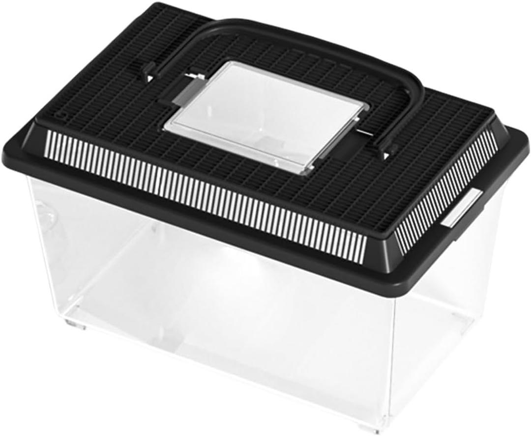 2025 Transparent Reptile Feeding Box 360, Standard Faunarium with Handle, Reptile Tank Transport & Portable Habitat Feeding Boxes, Transparent Plastic Pet Houses for Gecko, Frog, Lizard (Black)