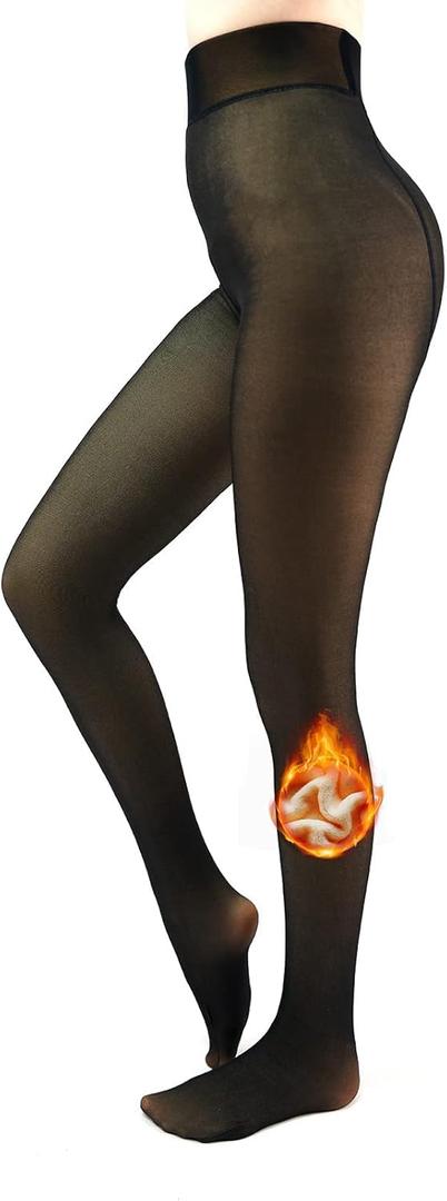 Fleece Lined Tights Sheer Women - Fake Translucent Warm Pantyhose Leggings Sheer Thick Tights for Winter (Medium, Black)