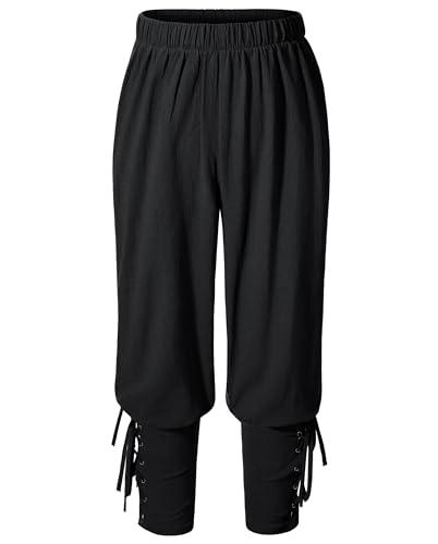 Kids Renaissance Ankle Banded Pirate Pants Medieval Viking Lace Up Tapered Trousers Halloween Costume 8-10 Years Black Large