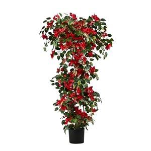 Kzztkz Artificial Bougainvillea Tree -5FT Faux Bougainvillea Tree with Realistic Flowers, Tall Fake Flower Tree for Indoor or Outdoor Decor, Silk Floral Plant for Living Room, Porch, Garden (Red)