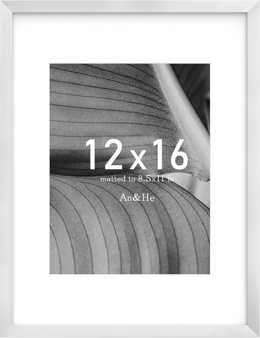 An&He 12x16 Picture Frame, Silver Photo Frame for Tabletop and Wall Display, Minimalist Design, Set of 1