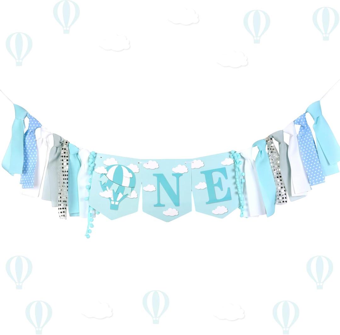 Hot Air Balloon First Birthday Decorations, Time Flies 1st Birthday Decorations High chair Banner for One Year Old Boy Birthday Decorations