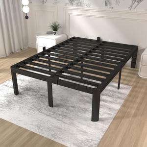 ITIMIDI 14 Inch King Bed Frame, Platform Bed Frame King Size, No Box Spring Needed, Heavy Duty Steel Slat Support and DIY Headboard, Safety Design with Rounded Corner Legs, Noise Free, Black