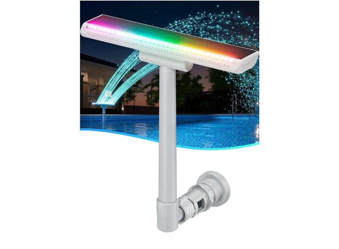 Pool Fountain with 7-Color LED Lights, Above/Inground Pool Fountain Lights with Remote Control, Adjustable Pool Sprinkler Waterfall for Cooling 6-15 Degrees