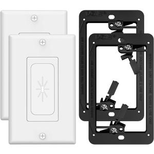 VCELINK Wall Plate Cable Pass Through with Mounting Bracket, Single Gang Flexible Rubber Opening Cable Outlet Cover for Low Voltage Cables, Wall Mount TV, Home Theater System, 2-Pack, White
