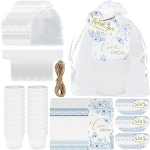 Cinrobiye 50 Sets Let Love Grow Wedding Favors for Guests Seed Packet Bags (Seed Not Include) with Tags & Labels Flowerpot for Bridal Shower Party Favors Bulk Wedding Souvenirs for Guests(Blue Floral)