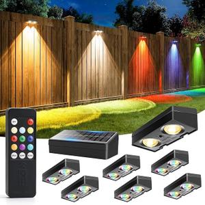JOFIOS Solar Fence Lights with Remote, Warm White, Cool White and RGB Color Glow LED Outdoor Wall Lights, IP65 Waterproof Solar Lights for Fence, Backyard, Railing, and Deck, Home Improvement, 2 Pack