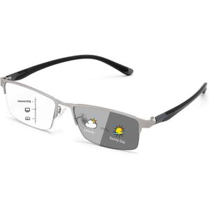 FEISEDY Blue Light Blocking Photochromic Multifocal Progressive Reading Glasses Vintage Half Frame UV400 Protection B1388