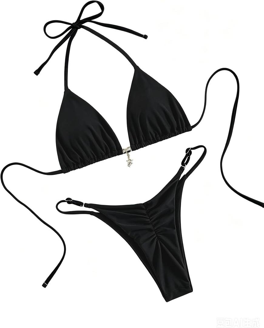 Tainehs Women's Brazillian Triangle Thong Bikini Set Sexy String Two Piece Swimsuit Bathing Suit S
