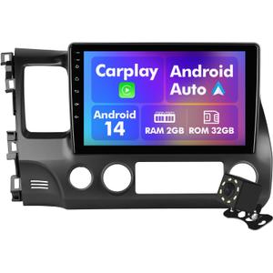 Android 14 Car Radio for 2+32G Honda Civic 2006-2012 10.1'' Touchscreen Car Stereo with Carplay Android Auto Backup Camera Mirror Link GPS Navigation WiFi Bluetooth FM Steering Wheel Controls