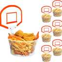 Chunful 6 Sets Metal Basketball Hoop Snack Basket with Oil Absorbing Sheets Reusable Basketball Serving Trays Party Favors Treat Food Buckets for Party Decoration Basket Player Gifts