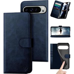 DuckSky compatible with Google Pixel 10 Pro XL 6.8" Genuine Leather Wallet caseRFID Blocking4 Credit Card HolderReal LeatherFlip Book Phone case Cover Women Men for Pixel 10 ProXL case Dark Blue