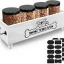 Large Dog Treats Container, Dog Cookie Jar for Dogs Cat Treats Container, Farmhouse Wood Pet Treats Storage Organizer for Dog Food Storage Container with 4 Jars, Cat Dog Treat Organizer(White)