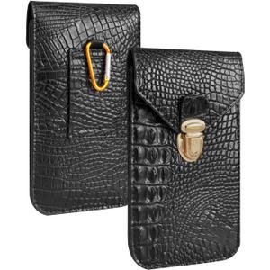 Black Crocodile Pattern PU Leather Phone Holster with 2 Pockets  Waterproof Work Cell Phone Pouch for Men, Fits iPhone 16/15/14 Pro Max & Samsung Galaxy S25+, Case Friendly, Outdoor Use